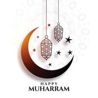 Muharram Festival Hintergrund mit Mond und Lampen vektor