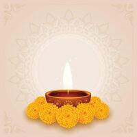 traditionell diwali puja bakgrund med diya och blomma vektor