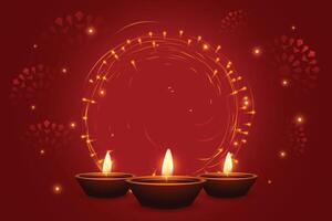 skinande shubh diwali mall med lysande diya i röd bakgrund vektor