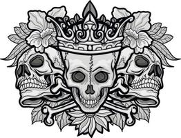 gotisches Schild mit Totenkopf und Blumen, Grunge-Vintage-Design-T-Shirts vektor