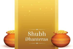 Prämie shubh Dhanteras Vektor Design mit golden Münze Kalasha