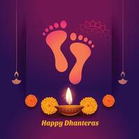 Gott Fußabdrücke Gebet glücklich Dhanteras Hintergrund mit Diya vektor