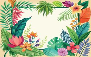 ram med tropisk löv och blommor. vektor illustration i platt stil.
