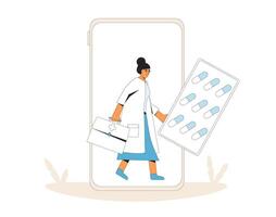 online medizinisch Beratung. Telemedizin. weiblich Arzt entfernt beraten. Gesundheit Pflege durch Internet. Gesundheitswesen Dienstleistungen. Vektor Illustration.