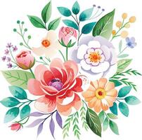 Aquarell Blumen- Strauß. Hand gezeichnet Blumen. Vektor Illustration.