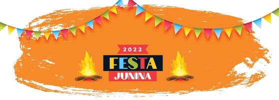2022 festa junina Brasilien Festival Banner mit Lagerfeuer und Party Flaggen vektor