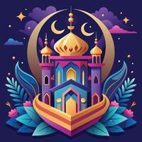 Ramadan kareem Gruß Karte mit Moschee und Halbmond Mond. Vektor Illustration