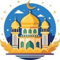 Moschee Gebäude mit golden Kuppel und Halbmond Mond Vektor Illustration Grafik Design