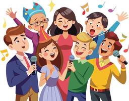 grupp av människor sång karaoke. vektor illustration i tecknad serie stil