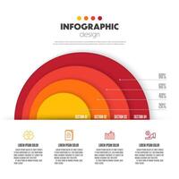 Vektor Infografik halb Kreis gestapelt Vorlage Diagramm. Geschäft Konzept 4 Schritt zum Präsentation.