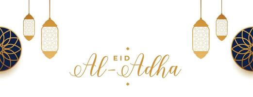 eid al Adha mubarak med islamic stil blommig och gyllene lykta design vektor