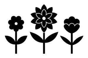 uppsättning av svart blomma ikon på vit bakgrund vektor