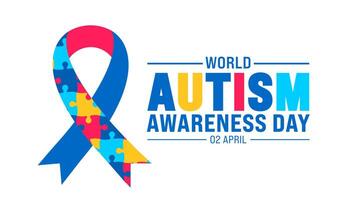 2 april värld autism medvetenhet dag färgrik pussel ikon med pussel medvetenhet band baner eller bakgrund design mall. vektor