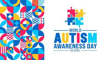 2 april värld autism medvetenhet dag färgrik geometrisk form mönster bakgrund med färgrik pussel bit. vektor