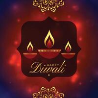 skinande diwali lyckönskningar kort med diya och indisk stil baner vektor illustration