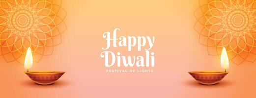 trevlig shubh diwali firande baner med realistisk diya design vektor