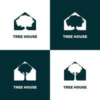 träd hus vektor logotyp illustration. natur grön silhuett
