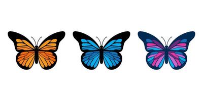 bunt Schmetterling Vektor Illustration Satz. Orange Blau violett