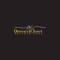 drottningens garderob signatur logotyp och minimalistisk qc logotyp vektor