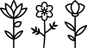 uppsättning av svart enkel linje konst av blomma ikoner samling på vit bakgrund vektor
