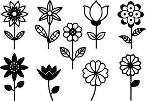 uppsättning av svart enkel linje konst av blomma ikoner samling på vit bakgrund vektor