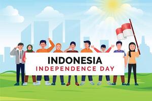 indonesisch Unabhängigkeit Feierlichkeiten Tag Vektor Illustration Banner und Sozial Medien Post Design Satz, Indonesien National Republik feiern Veranstaltung Tag Poster Vorlage, mit Flagge, glücklich Demokratie.