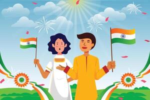 indisch Feierlichkeiten Tag Illustration Vektor Banner, Feierlichkeiten Veranstaltung Tag Clip Kunst Satz. Indien National Flagge Freiheit Unabhängigkeit Patriotismus Vorlage.