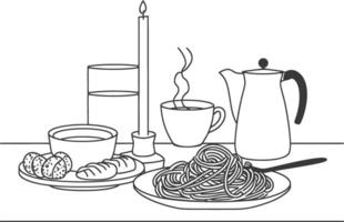 ai generiert Frühstück Speisekarte bereit zu Essen einfach Gliederung Illustration minimalistisch Linie Kunst vektor