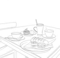 ai generiert Frühstück Speisekarte bereit zu Essen einfach Gliederung Illustration minimalistisch Linie Kunst vektor