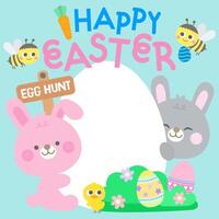 Lycklig vår påsk ägg jaga affisch baner hälsning kort inbjudan med söt pastell i tecknad serie vektor illustration