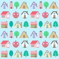 Hand gezeichnet Kinder Muster Stadt Landschaft mit ein Vielfalt von Gebäude Vektor Illustration