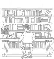 ai generiert Gliederung Illustration zum das Studie Zimmer hat Bücherregale und viele Buch im Dort vektor