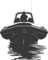 ai generiert Silhouette ein Mann Fahren aufblasbar Boot das Boot ist Reisen schwarz Farbe nur vektor