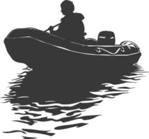 ai genererad silhuett en man körning uppblåsbar båt de båt är reser svart Färg endast vektor