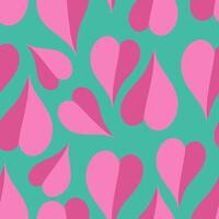 attraktiv rosa hjärtan på blå grön bakgrund vektor sömlös mönster. attraktiv och vibrerande konst textur för utskrift på olika ytor eller användande i grafisk design projekt.