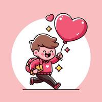 Lycklig leende pojke innehav hjärta form ballong för valentine illustration vektor