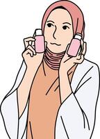 Hijab Frauen halten Hautpflege vektor