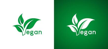 naturlig vegan logotyp design med grön blad kolla upp symbol vektor