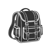 Hand gezeichnet Rucksack. Schule Tasche oder Reise Rucksack. schwarz und Weiß Silhouette. vektor