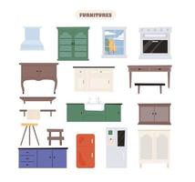 eine Sammlung von Möbeln in der Küche. flache Design-Stil-Vektor-Illustration. vektor