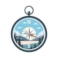 kompass illustration. platt illustration, kompass ikon med landskap natur. vektor