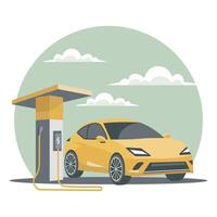 modern elektrisk bil på en laddning station. grön teknologi. illustration, vektor
