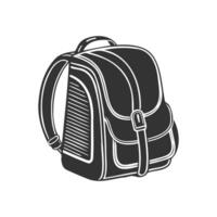 Hand gezeichnet Rucksack. Schule Tasche oder Reise Rucksack. schwarz und Weiß Silhouette. vektor