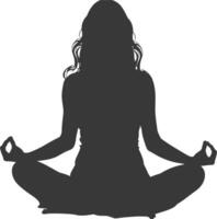 ai genererad silhuett kvinna meditation yoga full kropp svart Färg endast vektor