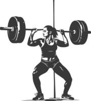 ai generiert Silhouette Frau Gewichtheben Spieler im Aktion voll Körper schwarz Farbe nur vektor