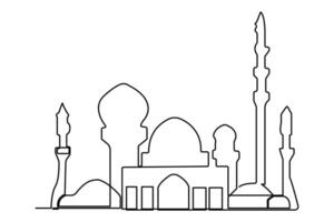 kontinuierlich einer Linie Zeichnung Ramadan kareem Symbol. Moschee Linie Konzept. eid Mubarak, eid fitr Vektor minimalistisch Design islamisch Moschee Gliederung Ornament Hintergrund.