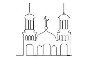 kontinuierlich einer Linie Zeichnung Ramadan kareem Symbol. Moschee Linie Konzept. eid Mubarak, eid fitr Vektor minimalistisch Design islamisch Moschee Gliederung Ornament Hintergrund.