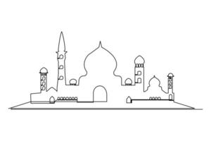 kontinuerlig ett linje teckning ramadan kareem symbol. moské linje begrepp. eid mubarak, eid fitr vektor minimalistisk design islamic moské översikt prydnad bakgrund.