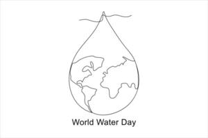 kontinuierlich einer Linie Zeichnung von Erde Wasser. Welt Wasser Tag Konzept isoliert Vektor Illustration