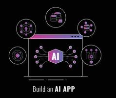 optimera din ai app arbetsflöde. effektiv ai app utveckling ikoner. modell Träning, data samling, data rengöring, och bortom. redigerbar stroke och färger. vektor